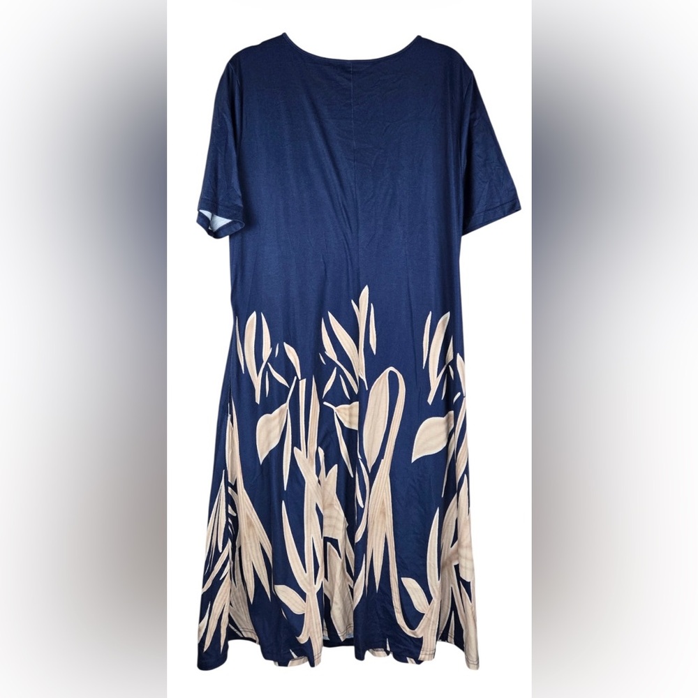 Amazon Essentials Navy Blue Leaf Print Midi Dress💕 - Picture 3 of 5